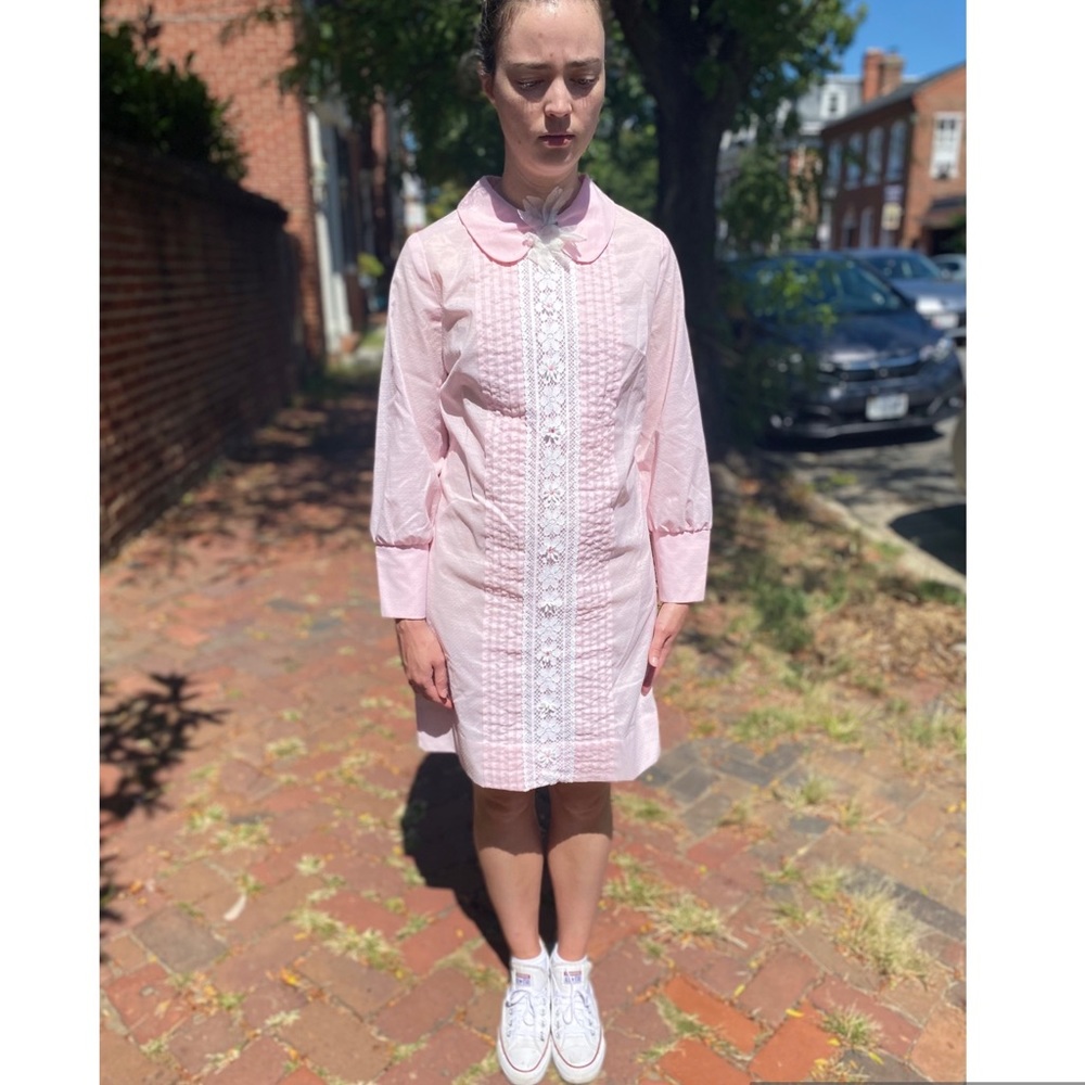 1960s Vintage Vicky Vaughn Dollette Pink Long Sleeve Mini Dress
